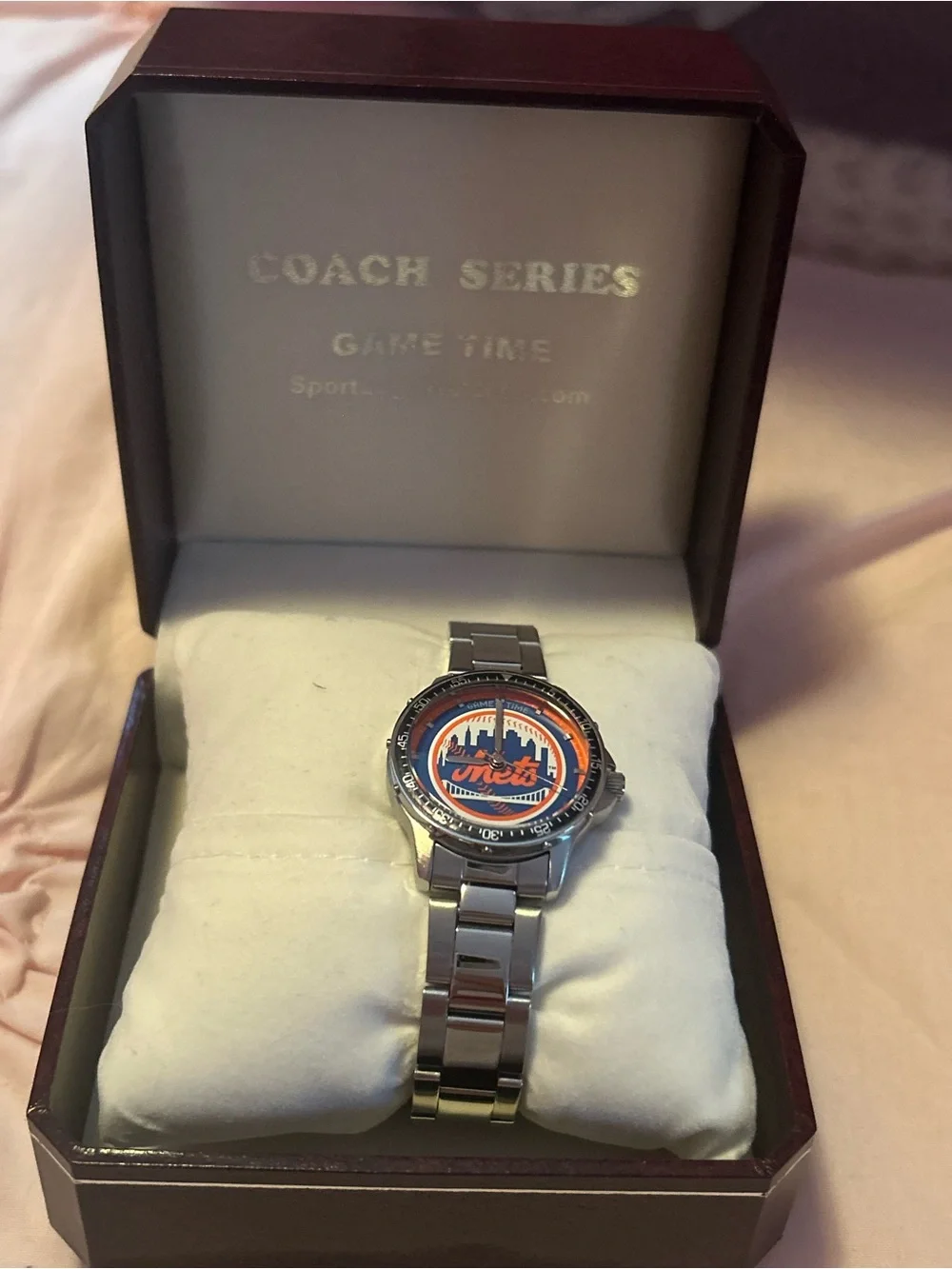 Game Time Silver Men's Watch with Orange and Blue Mets Dial